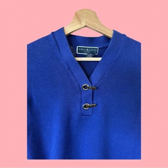 Karen Scott Petites Cobalt Blue Cotton Sweater Gold Closure sz PS - Picture 2 of 4